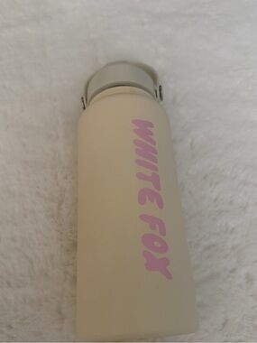 White Fox Boutique Beige Water Bottle with Pink Logo